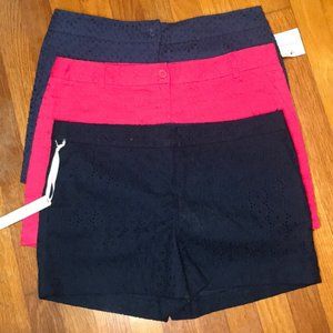 3 PAIR DESIGNER SHORTS🌻SIZE 10🌻EYELET🌻ALL NWT🌻
